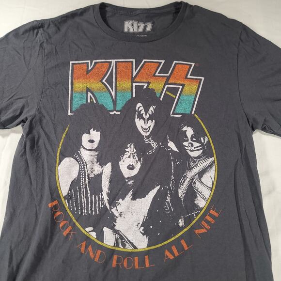 Kiss World Rock and Roll All Night Band Crew Neck T Shirt Mens Size Small S Gray - Picture 1 of 9